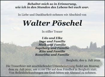 Traueranzeige von Walter Pöschel von Pasewalker Zeitung