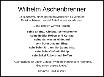 Traueranzeige von Wilhelm Aschenbrenner von Prenzlauer Zeitung