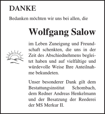 Traueranzeige von Wolfgang Salow von Norddeutsche Neueste Nachrichten