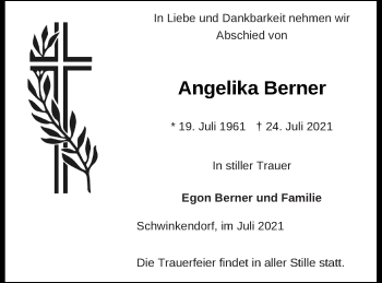 Traueranzeige von Angelika Berner von Müritz-Zeitung