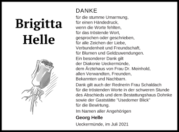 Traueranzeige von Brigitta Helle von Haff-Zeitung