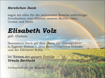 Traueranzeige von Elisabeth Volz von Haff-Zeitung