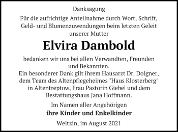 Traueranzeige von Elvira Dambold von Neubrandenburger Zeitung