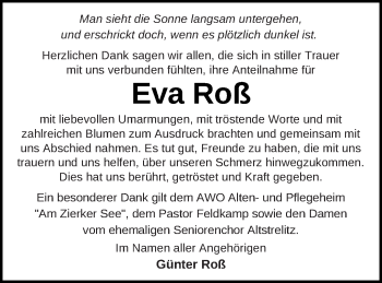 Traueranzeige von Eva Roß von Strelitzer Zeitung