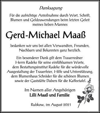 Traueranzeige von Gerd-Michael Maaß von Vorpommern Kurier