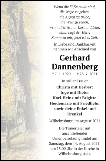 Traueranzeige von Gerhard Dannenberg von Haff-Zeitung