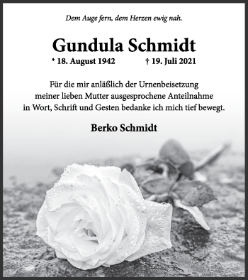 Traueranzeige von Gundula Schmidt von Müritz-Zeitung