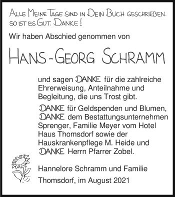 Traueranzeige von Hans-Georg Schramm von Templiner Zeitung