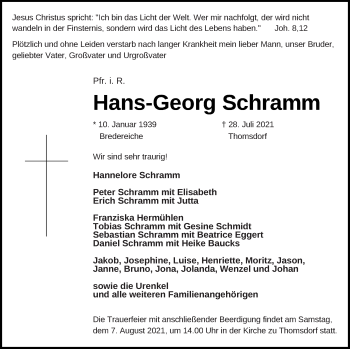 Traueranzeige von Hans-Georg Schramm von Templiner Zeitung