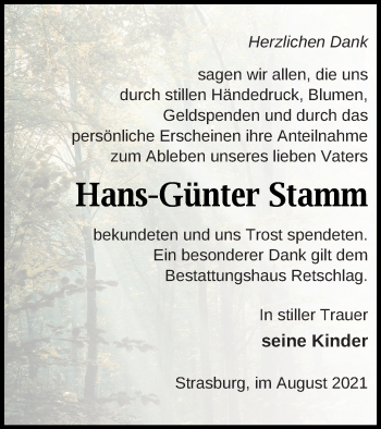 Traueranzeige von Hans-Günter Stamm von Pasewalker Zeitung