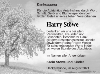 Traueranzeige von Harry Stöwe von Haff-Zeitung