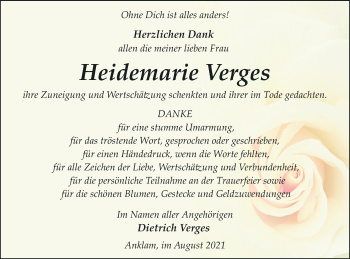 Traueranzeige von Heidemarie Verges von Vorpommern Kurier