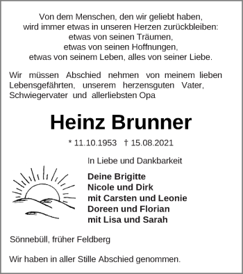 Traueranzeige von Heinz Brunner von Strelitzer Zeitung