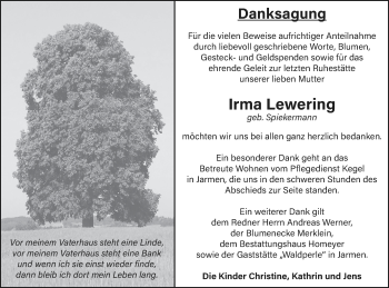 Traueranzeige von Irma Lewering von Vorpommern Kurier