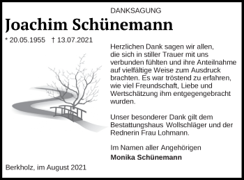 Traueranzeige von Joachim Schünemann von Templiner Zeitung