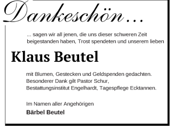 Traueranzeige von Klaus Beutel von Müritz-Zeitung