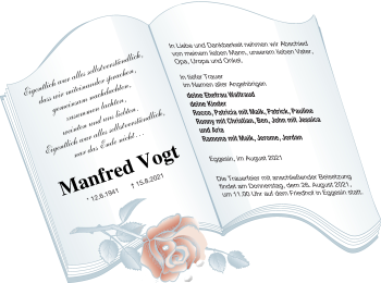 Traueranzeige von Manfred Vogt von Haff-Zeitung