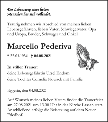 Traueranzeige von Marcello Pederiva von Haff-Zeitung