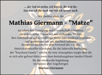 Traueranzeige von Mathias Giermann von Neubrandenburger Zeitung