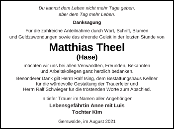 Traueranzeige von Matthias Theel von Templiner Zeitung