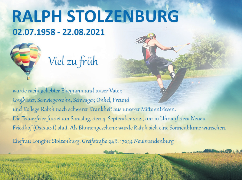  Traueranzeige für Ralph Stolzenburg vom 28.08.2021 aus Neubrandenburger Zeitung