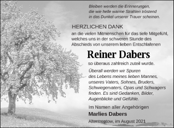 Traueranzeige von Reiner Dabers von Neubrandenburger Zeitung