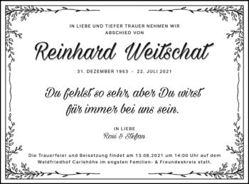 Traueranzeige von Reinhard Weitschat von Neubrandenburger Zeitung