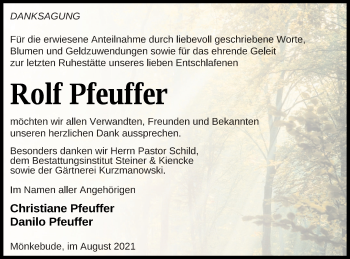 Traueranzeige von Rolf Pfeuffer von Haff-Zeitung