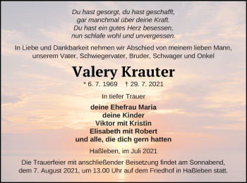 Traueranzeige von Valery Krauter von Templiner Zeitung