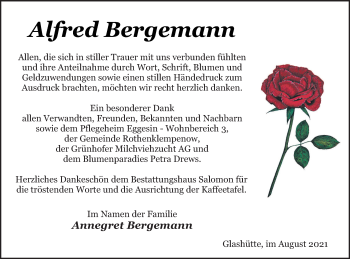 Traueranzeige von Alfred Bergemann von Haff-Zeitung