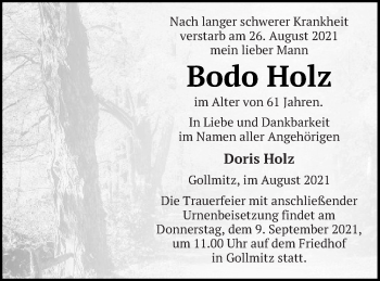 Traueranzeige von Bodo Holz von Prenzlauer Zeitung