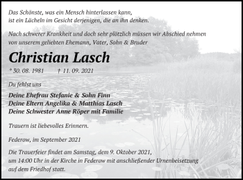 Traueranzeige von Christian Lasch von Müritz-Zeitung