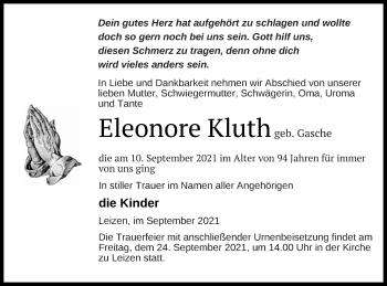 Traueranzeige von Eleonore Kluth von Müritz-Zeitung