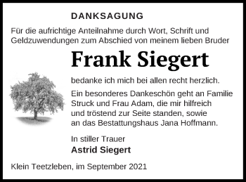 Traueranzeige von Frank Siegert von Neubrandenburger Zeitung