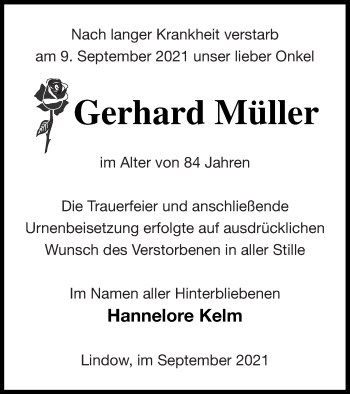 Traueranzeige von Gerhard Müller von Strelitzer Zeitung