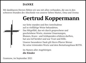 Traueranzeige von Gertrud Koppermann von Prenzlauer Zeitung