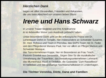 Traueranzeige von Hans Schwarz von Prenzlauer Zeitung