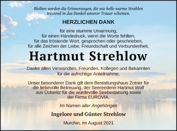 Traueranzeige von Hartmut Strehlow von Vorpommern Kurier