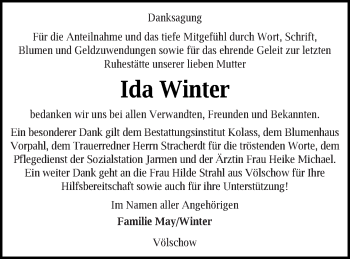 Traueranzeige von Ida Winter von Vorpommern Kurier