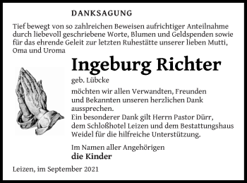 Traueranzeige von Ingeburg Richter von Müritz-Zeitung