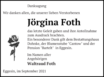 Traueranzeige von Jörgina Foth von Haff-Zeitung