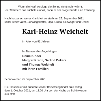 Traueranzeige von Karl-Heinz Weichelt von Prenzlauer Zeitung