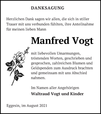 Traueranzeige von Manfred Vogt von Haff-Zeitung