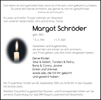 Traueranzeige von Margot Schröder von Mecklenburger Schweiz