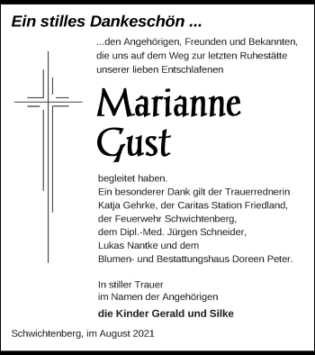 Traueranzeige von Marianne Gust von Neubrandenburger Zeitung