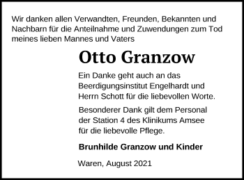 Traueranzeige von Otto Granzow von Müritz-Zeitung