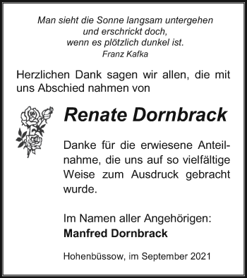 Traueranzeige von Renate Dornbrack von Vorpommern Kurier