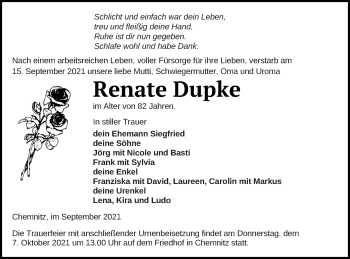 Traueranzeige von Renate Dupke von Neubrandenburger Zeitung