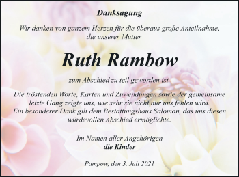 Traueranzeige von Ruth Rambow von Pasewalker Zeitung