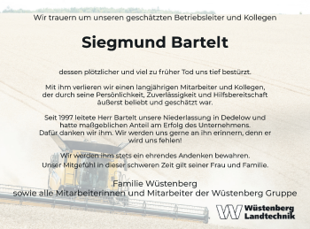 Traueranzeige von Siegmund Bartelt von Prenzlauer Zeitung